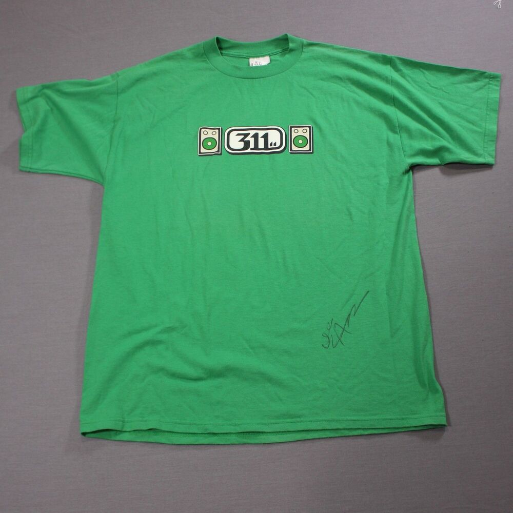 311 Soundsystem Green Music Band T Shirt 3 Signatures Autographed Sz XL